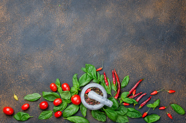 tomatoes, chilli, basil and peper spice