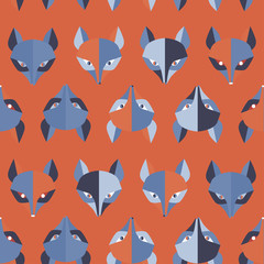 Paper foxes red vector seamless pattern