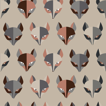 Paper foxes grey vector seamless pattern