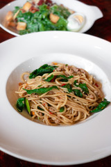 Stir-Fried Minced Pork and Thai Basil Spaghetti