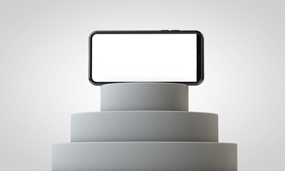 Modern frameless smartphone 3D mock up on a podium. 3D Rendering