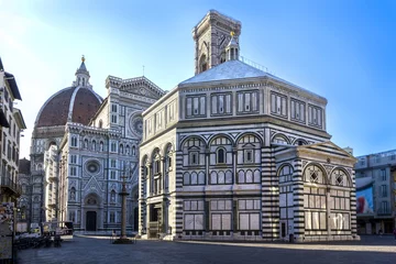 Crédence de cuisine en verre imprimé Florence Cathedral of Santa Maria del Fiore and Baptistery of St. John Battistero di San Giovanni early morning at sunrise, Florence, Tuscany, Italy