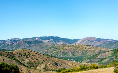 Naklejka premium summer landscape with hills and rocks, Crimea