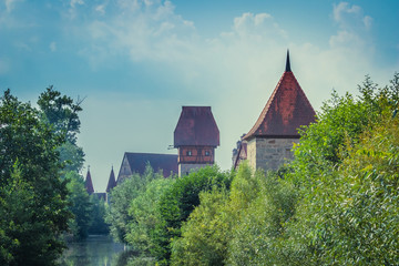 Obraz premium City wall and the Bäuerlin Turm in Dinkelsbühl