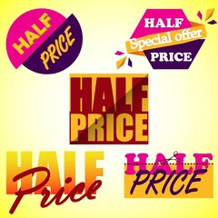 Half price tag collection, set of banner elements for website and advertising.