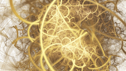 Abstract golden lines. Digital fractal art. 3D rendering.