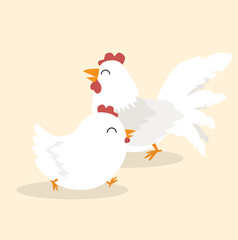 Couple white chicken animal character