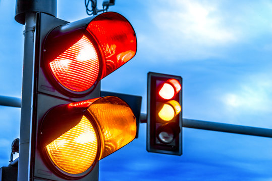 Traffic lights over urban intersection