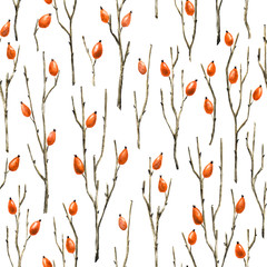 Seamless Botanical Pattern with Briar Branches in Asian Style.
