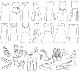 Fototapeta premium set of sketch dresses and shoes