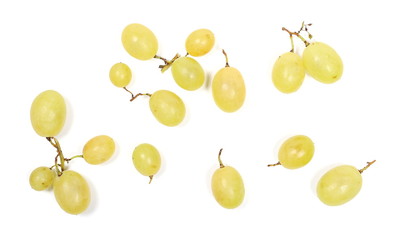 White grapes isolated on white background, top view