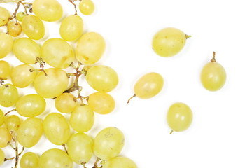 White grapes isolated on white background, top view