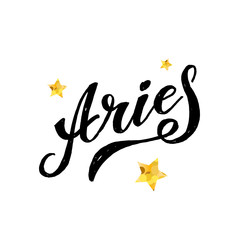 Aries lettering Calligraphy Brush Text horoscope Zodiac sign