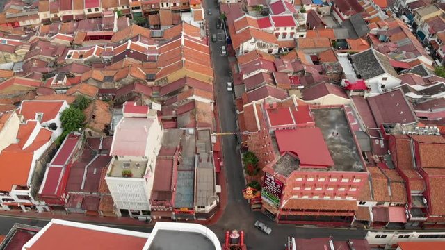 aerial tilt and flight over jonker street malacca