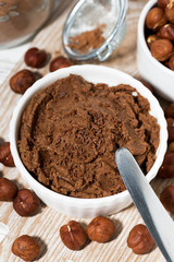 homemade chocolate nut paste, vertical top view