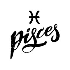 Pisces lettering Calligraphy Brush Text horoscope Zodiac sign