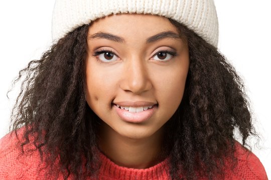 African American Woman in Winter Cap - Isolated