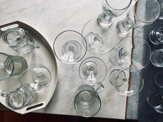 Empty Cocktail Glasses on Banquet Table