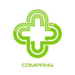 solid green cross and medicine logo