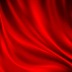 Luxury red satin smooth fabric background for celebration, ceremony, event invitation card or advertising poster. Vector Illustration