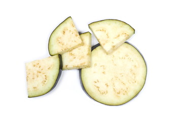 Eggplant slices isolated on white background, top view
