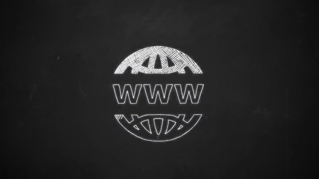hand drawing line art showing www internet symbol with white chalk on blackboard