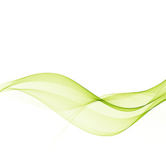 Abstract green wavy lines. Colorful vector background. Smoke transparent green wave.