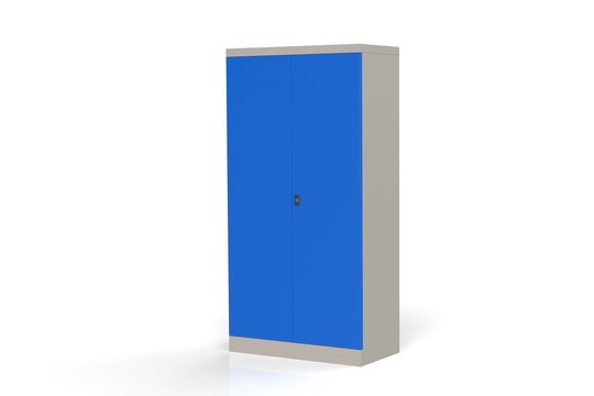 Metal Cabinet With Shelves For Tools. Fireproof Shelving For Documents. 3D Model Rendering.