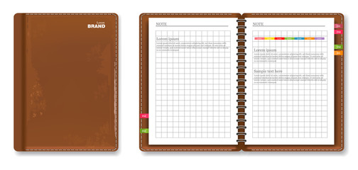 Leather note book Vector realistic. 3d detailed illustrations