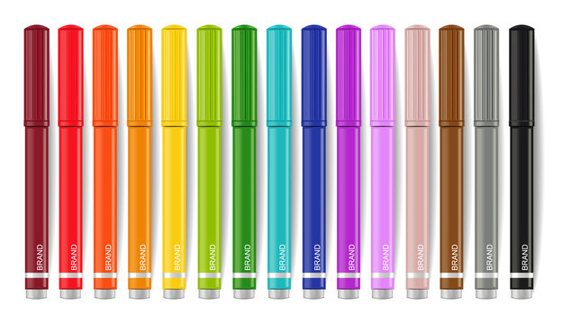 Colorful markers set Vector realistic. 3d detailed illustrations