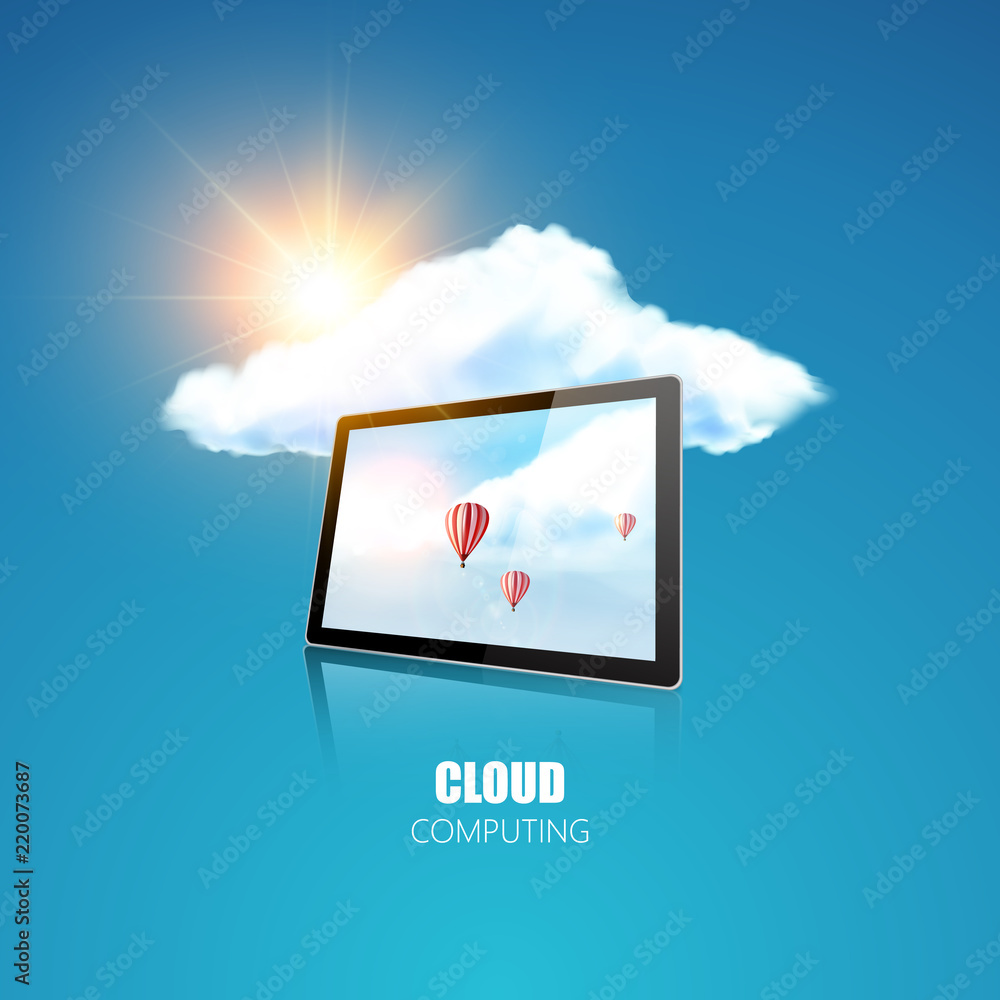 Poster cloud computing concept photorealistic vector