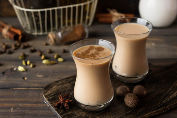 Traditional Indian masala tea. Spicy tea with aromatic spices and milk.