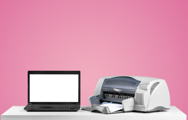 Printer and computer. Office table