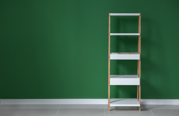 Shelf unit near color wall