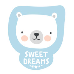 Cute bear sticker, sweet dream background with star, vector illustration