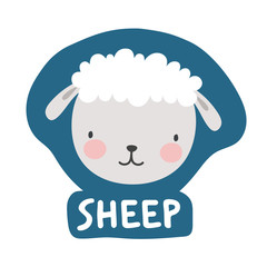 Sheep sticker, sweet dream background with star, vector illustration