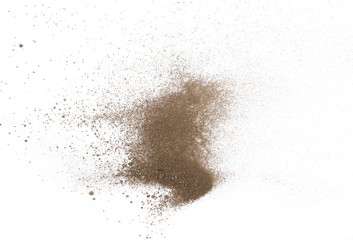 Fototapeta na wymiar Dirt, soil dust pile isolated on white background, top view