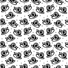 Cute snail hand drawn seamless pattern background, vector illustration