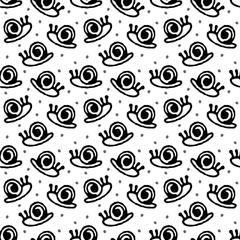 Cute snail hand drawn seamless pattern background, vector illustration