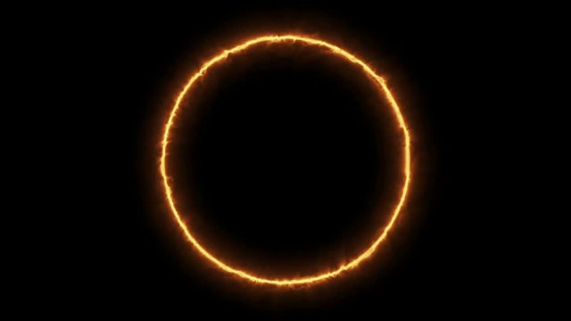 4K Realistic fire circle on black background. Copy space for text or logo.