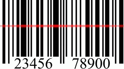 Detailed fancy scanning of a barcode in slow motion, the scanline light reading the bars.
