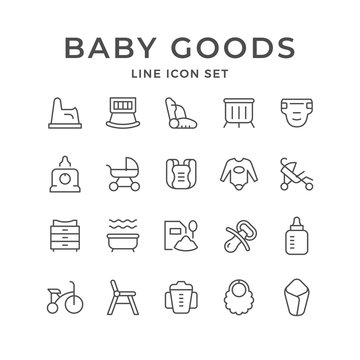 Set line icons of baby goods