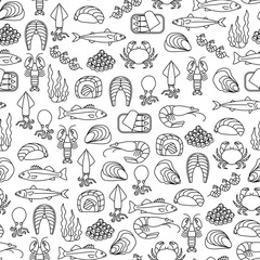 seamless pattern with seafood icons - 220078495