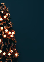 Beautiful decorated Christmas tree on dark color background