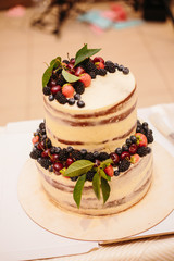 Sweet wedding cake made from fresh berry cupcake