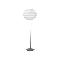 Flat vector icon of floor lamp with long metal leg and gray round lampshade. Modern element of home decor