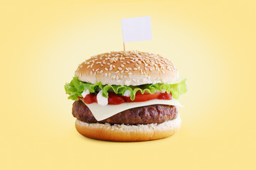 American hamburger with cutlet and vegetables