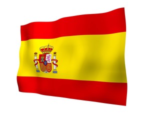 Fototapeta premium The flag of Spain. Official state symbol of the Kingdom of Spain. Concept: web, sports pages, language courses, travelling, design elements. 3d illustration