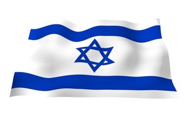 The flag of Israel. State symbol of the State of Israel. A blue Star of David between two horizontal blue stripes on a white field. 3d illustration