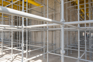 metal and wood scaffolding and supports, construction equipment
